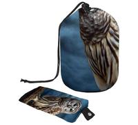Barred Owl Sits Motionless in The Blue Moonlight Barrel Drawstring Makeup Bag Travel Cosmetic Bag Large Toiletry Organizer with Mini Zipper Pouch Waterproof for Women