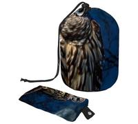 Barred Owl Sits Motionless in The Blue Moonlight Cosmetic Bag with Mini Zipper Pouch Travel Toiletry Bag for Women Drawstring Makeup Organizer Portable Waterproof Barrel Bag