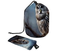Barred Owl Sits Motionless in The Blue Moonlight Travel Cosmetic Bag Makeup Organizer Bag Bathroom Cases Toiletry Bag with Drawstring