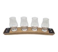 Barrel-Art Premium 4 Glass Whiskey Flight/Natural (Light Oak)/ Crystal Glasses