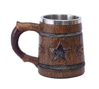 Barrel Beer Mug | Wood Grain Bucket Shaped Drinkware | Insulated Travel Tumbler | Portable 600ml Stainless Steel Liner Vintage Handmade Medieval Resin Barrel Shaped Beer Mug Vintage Bar Accessories