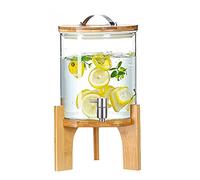 Barrel Beverage Dispenser with Stand, Commercial Glass Jar Drinks Dispenser with Stainless Steel Tap, 5L/7.5L/10L, Hot and Cold Water Dispensers for Weddings Parties, Ideal for Kombucha Sun Tea