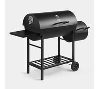 VonHaus Charcoal BBQ - Portable Barrel Barbecue with Offset Smoker, Temperature Gauge, Wheels, Large Cooking Grill, Air Vents - 2 in 1 Barbeque and Smoker - Grill Meat, Fish & Vegetables