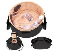 Barrel Drawstring Makeup Bag Large Travel Makeup Bag,Portable Large Capacity Cosmetic Bag Toiletry Organizer for Travel Accessories Make Up Essentials and Hair Product,Gifts, Black, Fashion