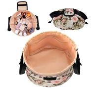 Barrel Drawstring Makeup Bag Large Travel Makeup Bag,Portable Large Capacity Cosmetic Bag Toiletry Organizer for Travel Accessories Make Up Essentials and Hair Product,Gifts for Women Girls, Rose,