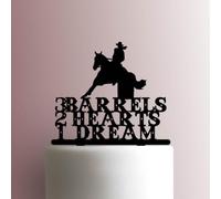 Barrel Horse Racing 3 Barrels 2 Hearts 1 Dream - Acrylic Cake Topper 5 Inch Width/White