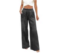 Barrel Jeans Dark Gray Wide Leg Jeans for Women UK High Waisted Pull On Stretch Comfy Palazzo Trousers Casual Fashion Gym Denim Pants with Pockets for Every Wear M