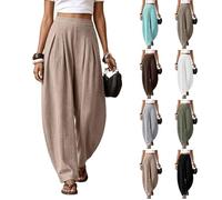 Barrel Leg Trousers Womens Womens Barrel Leg Trousers Work Office Smart Casual Elegant High Elasticated Waist Bootcut Long Pants Cotton Linen Pull On Harem Trouser with Pocket Flared Leggings Beige