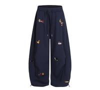 Barrel Sweatpants Women,Kawaii Puppy Embroidery Stretch High Waisted Joggers Loose Fit Comfy Y2K Streetwear Sports Lounge Pants Lightweight Wide Leg Joggers with Pockets(Navy,M)