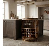 Barrel Wine Rack Wooden Free Standing 15 Bottle Storage H90cm Acacia Rustic