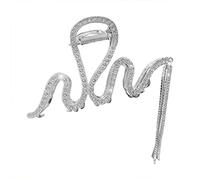 Barrette Long Tassel Chain Large Size Grabclip Super Drill Back Head Sharkclip Hairpin Little Hair Clips (Silver, One Size)