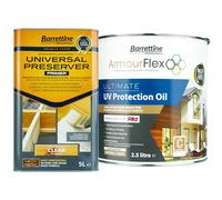 Barrettine Premier Universal Wood Preserver (5L) & UV Protection Oil (2.5L) Bundle (Clear) - Unpreserved Timber Wood Treatment Oil Combination