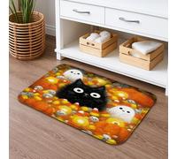 Barrier Mats Cute Halloween Cat Adorable Ghosts And Pumpkins Pattern, Absorbent Bath Mat Washable Rug Mats 40X60Cm For Hall Hallway Bathroom
