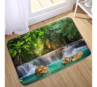 Barrier Mats Forest Waterfall Scenery Tree Jungle Trees Tiger Animal, Heavy Duty Welcome Mat Washable Entrance Rug 40X60Cm For Entryway Hall Home