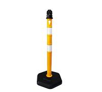 Barrier Post 110 x 8CM Plastic with PVC Weighted Base | Reflective Channelizer Post - Yellow | Freestanding Traffic Delineator with Sign Board Direct Attachable Socket for Parking Barrier, Road Safety
