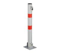 Relaxdays Barrier Post, Car Bollard, Foldable, Parking Space, HxWxD: 65 x 15 x 13 cm, Signal Stripes, Silver/Red, Steel