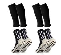 Barrlves 2 Set Grip Soccer Socks and Shin Guard Sleeves Non Slip Soccer Sleeve Socks for Men Women(US, Alpha, One Size, Regular, Regular, Black-1)