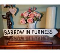 Barrow In Furness Aged Basic Old Style British Road Sign Cumbria