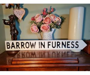 Barrow In Furness Aged Basic Old Style British Road Sign Cumbria