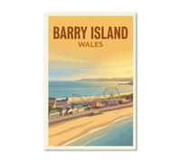 Barry Island, Wales - Sunlit Promenade & Pleasure Park Romantic Travel Poster Gi Print on Canvas