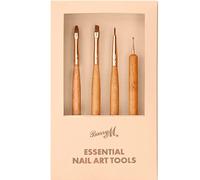 Barry M Essential Nail Art Tools, 4 pc set, includes 3 different brushes and Dotting Tool, Bamboo wood/Rose Gold