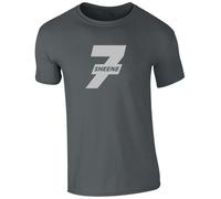 Barry Sheene 7 Silver Logo Design T-Shirt World Champion Motorbike Legend, 100% Cotton Crew Neck Classic Tee, Unisex Regular Fit- Charcoal (Size-L)