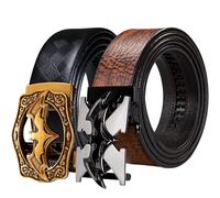 Barry.Wang 2 Pack Ratchet Belt for Men Leather Brown Belts Bat Black Gold Buckle Click Automatic 1 3/8" Dress Prom Masquerade