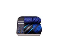 Barry.Wang 4 PCS Gift Tie Set Men's Silk Blue Necktie Pocket Square Cufflinks & Tie Clips Wedding Classic
