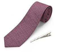 Barry.Wang 63” Cotton Ties for Men Solid Color Skinny Extra Long Necktie Tie Clip Lapel Pin Set Formal Business Wedding