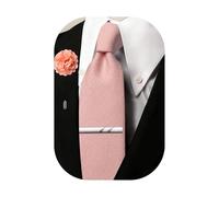 Barry.Wang 63” Tie Sets for Men Clip Cotton Solid Skinny Extra Long Necktie Lapel Pin Formal Business Wedding Wedding, Blue Peach Pink, One Size