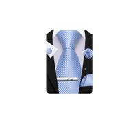 Barry.Wang Baby Blue Ties for Men Silk Necktie and Pocket Square Cufflinks Tie Clip Lapel Pin Set Wedding Formal