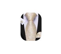 Barry.Wang Beige Ties Mens Silk Necktie Handkerchief Cufflinks Set Formal Wedding Party