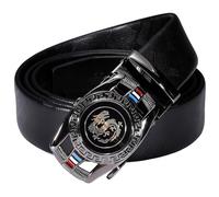 Barry.Wang Black Belt for Men Dragon Designer Buckle Chinese Sliding Belt Large Leather Strap