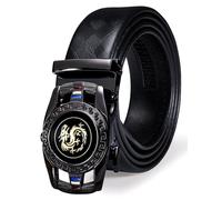 Barry.Wang Black Belt for Men Dragon Designer Buckle Chinese Sliding Belt Large Leather Strap,Belt 43''(110cm)