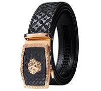 Barry.Wang Black Belt Men Designer Ratchet Buckle Sliding Belt Large Leather Strap