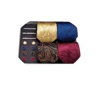 Barry.Wang Black/Gold/Blue/Red Ties for Men Set Necktie Clip and Handkerchief Cufflink Paisley