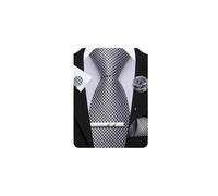 Barry.Wang Black White Ties for Men Silk Necktie and Pocket Square Cufflinks Tie Clip Lapel Pin Set Wedding Formal