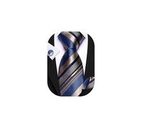 Barry.Wang Blue Brown Tie Mens Silk Striped Necktie Handkerchief Cufflinks Set Woven Wedding Formal