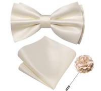 Barry.Wang Bow Tie for Men Solid Color Pre-tied Bowtie Pocket Square Lapel Pin Set Adjustable Formal Tuxedo Bowtie Party, White, One size