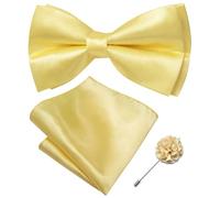 Barry.Wang Bow Tie for Men Solid Color Pre-tied Bowtie Pocket Square Lapel Pin Set Adjustable Formal Tuxedo Bowtie Party, Light Yellow, One Size