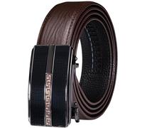 Barry.Wang Brown Belt Men Leather Ratchet Belts Slide 1 3/8" Adjustable Automatic Buckle Belts for Jeans Dress Formal Casual Trim to Fit