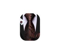 Barry.Wang Brown Tie Mens Silk Paisley Necktie Pocket Square Cufflinks Set Formal Wedding Party