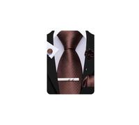 Barry.Wang Brown Ties for Men Silk Solid Color Necktie and Pocket Square Cufflinks Tie Clip Lapel Pin Set Wedding Formal