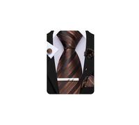 Barry.Wang Brown Ties Mens Striped Black Silk Necktie Pocket Square Cufflinks Lapel Pin and Tie Clip Set Wedding Formal
