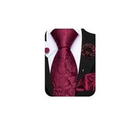Barry.Wang Burgundy Paisley Tie and Lapel Pin Set Silk Necktie Pocket Square Cufflinks Formal Wedding Party