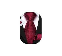 Barry.Wang Burgundy Tie Extra Long Paisley Necktie Handkerchief Cufflinks Set Paisley Business Wedding