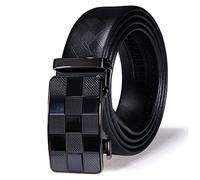 Barry.Wang Business Mens Belt Black Cuttable Ratchet Classic Cowhide Leather Stainless Steel Buck Automatic Nickel Free Dress Belt