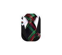 Barry.Wang Check Tie Red Green Wedding Plaid Necktie for Men Silk Handkerchief Cufflinks Set Formal Business