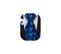 Barry.Wang Christmas Tie Men's Festive Blue Necktie Xmas Pattern Silk Pocket Square Cufflinks Set Party Holiday