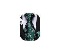 Barry.Wang Christmas Ties for Men Festive Necktie Forest Green Xmas Snowflakes Silk Pocket Square Cufflinks Party